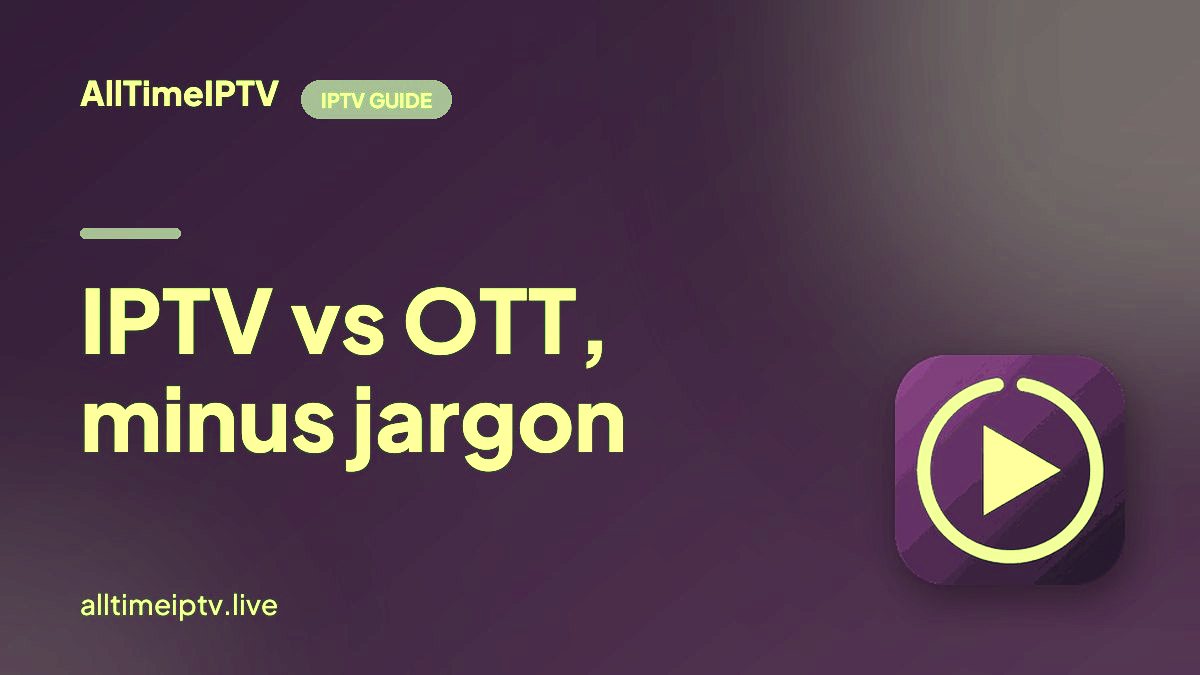 A family TV home screen showing an IPTV player next to on-demand streaming apps